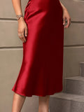 deanwangkt-1 Solid High Waist Bodycon Skirt, Elegant Ruffle Hem Midi Skirt, Women's Clothing