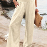 Minimalist Solid Elastic Waist Wide Leg Pants, Casual Loose Pants For Spring & Summer, Women's Clothing