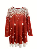 Girls' Festive Christmas Dress - Working Santa Pattern Round Neck Long Sleeve Dress for Holiday Season