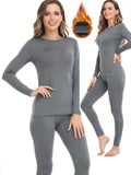 Womens Seamless Thermal Underwear Set - Soft & Stretchy Long Sleeve Tops & Pants - Warm Loungewear for All Seasons - Comfortable Crew Neck, Thermal Insulation, and Seamless Design for Effortless Style