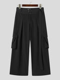 Plus Size Men's Pants Loose Joggers Pockets Streetwear Loose Wide Leg Trousers With Belt