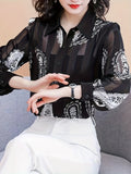 Paisley Print Button Front Lace Shirt, Casual Long Sleeve Shirt For Spring & Fall, Women's Clothing