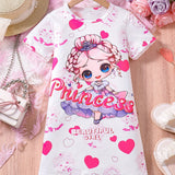 Summer-Ready Princess & Heart Graphic Dress for Girls | Casual Style, Comfort Fit & Easy Care