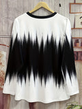 Plus Size Casual T-shirt, Women's Plus Ombre Stripe Print Button Decor Long Sleeve V Neck Slight Stretch T-shirt