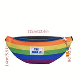 Rainbow Design Fanny Pack, Trendy Chest Bag, Women's Casual Crossbody Bag For Outdoor