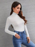 Solid Turtleneck Skinny T-Shirt, Versatile Long Sleeve T-Shirt For Spring & Fall, Women's Clothing