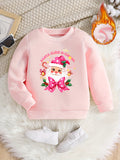 Girls' Festive Santa Claus Print Sweatshirt - Cozy Polyester, Round Neck Pullover for Fall/Winter