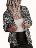 Leopard Print Bomber Jacket, Casual Zip Up Long Sleeve Outerwear, Women's Clothing