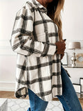 Plaid Print Shacket Jacket, Casual Button Front Long Sleeve Outerwear With Pockets, Women's Clothing