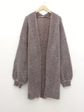 Striped Open Front Cardigan, Casual Lantern Sleeve Cardigan For Fall & Winter, Women's Clothing