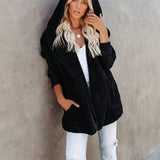 Hooded Teddy Coat, Casual Long Sleeve Winter Warm Outerwear, Women's Clothing