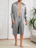 Mens Ultra-Comfortable Casual Pajama Sets - Stylish Solid Robe with Adjustable Lace Up, Roomy Shorts - Seamless One-piece Home Wear - Luxury Sleepwear for Lounging