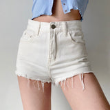 deanwangkt - Frayed High Waist Denim Shorts