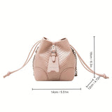 Snakeskin Embossed Bucket Bag For Women, Trendy PU Leather Handbag, Drawstring Crossbody Purse With Chain Strap