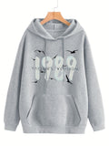 Number 1989 Graphic Fleece Lined Casual Sports Hoodie,Long Sleeve Drawstring Pullover Pocket Front Hooded Sweatshirt,Women's Sporty Sweatshirts