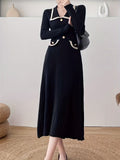 Button Front High Waist Dress, Elegant Long Sleeve Midi Dress, Women's Clothing
