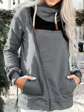 Plus Size Casual Sweatshirt, Women's Plus Colorblock Long Sleeve Zipper Drawstring Hooded Pocketed Pullover Sweatshirt, Casual Tops For Fall & Winter, Women's Clothing