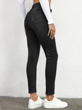 Fleece Liner Slimming Skinny Jeans, Slant Pockets Mid-Stretch Whiskering Tight Jeans, Women's Denim Jeans & Clothing