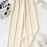 Girls Fashion Solid Color Casual Sports High Waist Wide Leg Pants Straight Leg Pants