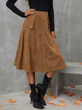 Single Breasted High Waist Skirt, Elegant Aline Swing Skirt For Spring & Fall, Women's Clothing