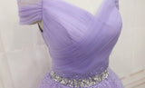 Solvbao Lovely Light Purple Beaded Short Party Dress, Off Shoulder Homecoming Dress