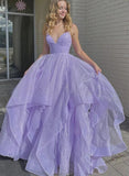 Solvbao Beautiful Light Purple Long Prom Dress, V-neckline Purple Tulle Evening Dress