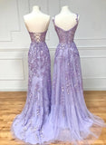 Solvbao Beautiful Purple Tulle with Lace Long Formal Dress, Purple Lace Prom Dress