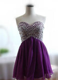 Solvbao Purple Chiffon Sweetheart Beaded Short Formal Dress, Homecoming Dresses