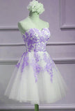 Solvbao Lovely Sweetheart White Tulle with Purple Lace, Cute Party Dress