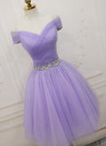 Solvbao Lovely Light Purple Beaded Short Party Dress, Off Shoulder Homecoming Dress