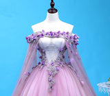 Solvbao Light Purple Tulle Long Sweet 16 Gown, Flowers Quinceanera Dress