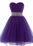 Solvbao Purple Tulle Beaded and Sequins Short Homecoming Dress, Sweethart Prom Dress