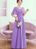 Solvbao Beautiful Light Purple Chiffon V-neckline Prom Dress, A-line Floor Length Bridesmaid Dress