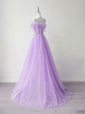 Solvbao Light Purple A-line Sweetheart Tulle Formal Dress, Light Purple Long Prom Dress