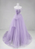 Solvbao Light Purple Tulle Straps Long Formal Dress Evening Dress, A-line Purple Prom Dress