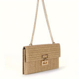 Chic Bohemian & Striped Braided Shoulder Bag - Secure Kiss Lock, Holiday Themed, Polyester Lined, Travel-Ready for Women