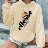 Letter Graphic Casual Hooded Sweatshirt, Drawstring Kangaroo Pockets Long Sleeves Sporty Hoodies, Women's Activewear