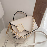 deanwangkt-1  Metal Decor Square Handbag, Mini Chain Flap Purse, Women's Faux Leather Crossbody Bag (7.9*5.1*3.1) Inch
