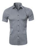 DEANWANGKT 2025 Popular trade business men's short-sleeved shirt  men's shirt non-ironing bamboo fiber solid color white inch shirt wholesale