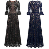 European and American New Summer  New Three-Quarter Sleeve Dress Hollow Lace Slim Lace Evening Dress