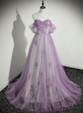 Solvbao A-line Light Purple Beaded Sweetheart Evening Dress, Light Purple Prom Dress