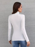 Solid Turtleneck Skinny T-Shirt, Versatile Long Sleeve T-Shirt For Spring & Fall, Women's Clothing