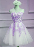 Solvbao Lovely Sweetheart White Tulle with Purple Lace, Cute Party Dress