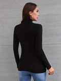 Solid Turtleneck Skinny T-Shirt, Versatile Long Sleeve T-Shirt For Spring & Fall, Women's Clothing