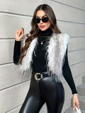 Faux Fur Open Front Crop Vest, Elegant Thermal Sleeveless Vest For Fall & Winter, Women's Clothing