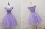 Solvbao Lovely Light Purple Beaded Short Party Dress, Off Shoulder Homecoming Dress