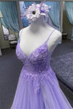Solvbao Light Purple A-line Tulle with Lace Prom Dress, Light Purple Long Evening Dress