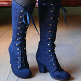 Tall Knight Boots Fashion Suede Lace-up Autumn and Winter round Head Chunky Heel Wish  High Boots, Female