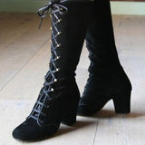 Tall Knight Boots Fashion Suede Lace-up Autumn and Winter round Head Chunky Heel Wish  High Boots, Female