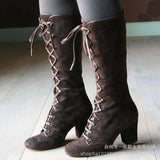 Tall Knight Boots Fashion Suede Lace-up Autumn and Winter round Head Chunky Heel Wish  High Boots, Female